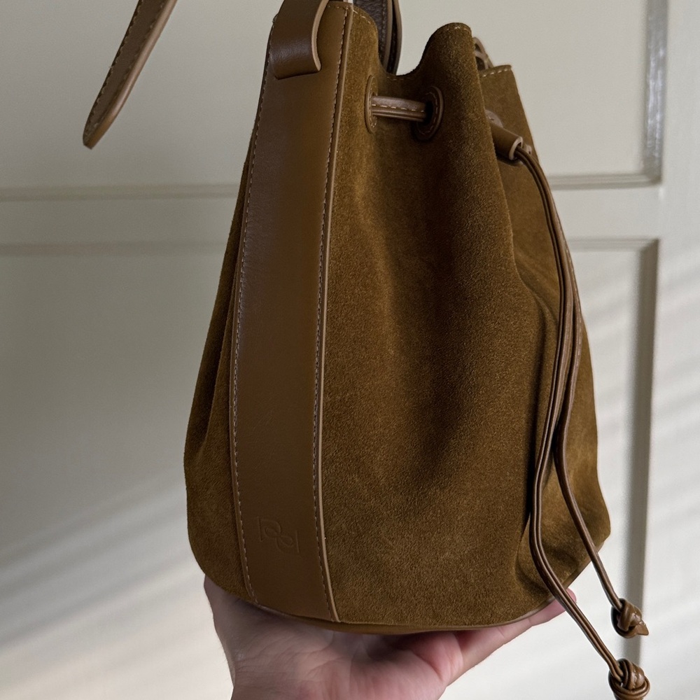 LIKE NEW REFORMATION Ornellia Bucket Bag, Bog Suede - Picture 8 of 9